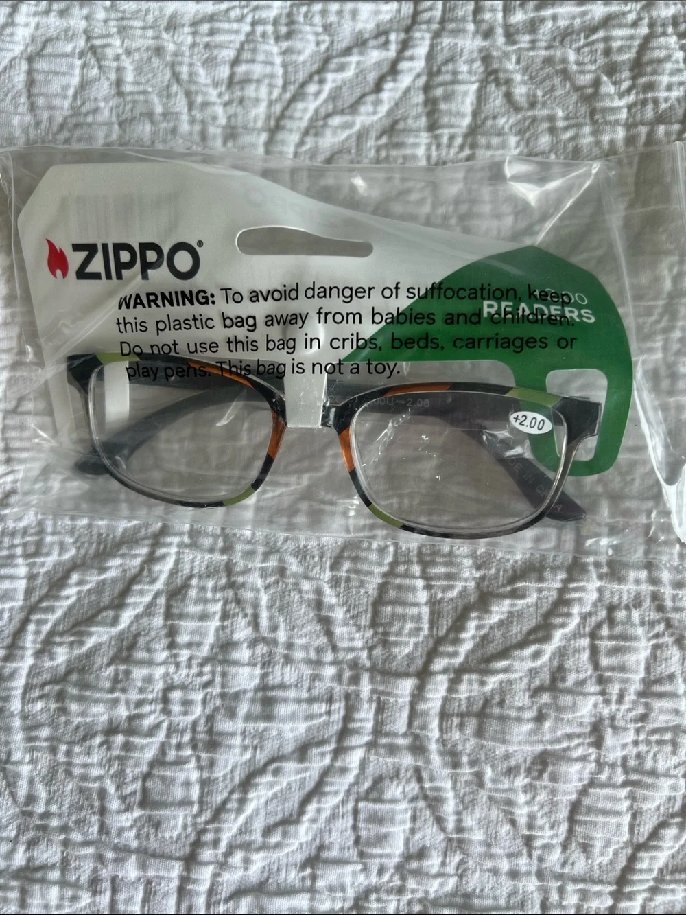 Zippo Striped Frame Reading Glasses +2.00 in Black, Orange, and Green